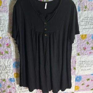 Bishuige Black 1/4 Button-Front Women's short sleeve stretch Top